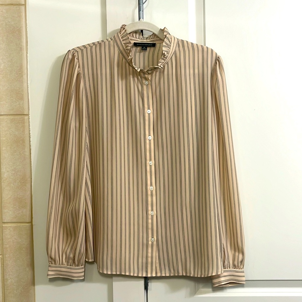 Light Pink with blue pinstripes blouse. Banana Republic, size Medium